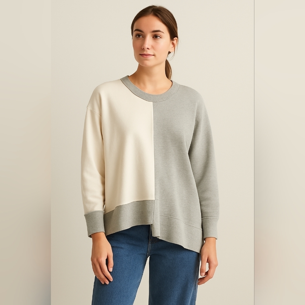 Wilt W725153 Women’s XS Gray White Colorblock Raw Hem Asymmetrical Long... - Picture 2 of 12